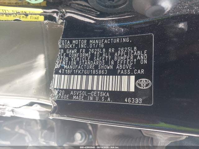 Toyota 2ar-fe 2016 4T1BF1FK7GU185863 Image 9