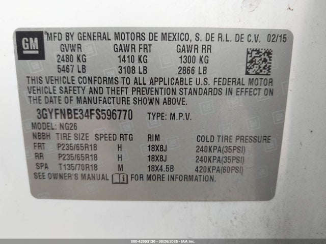 2015 CADILLAC SRX 3GYFNBE34FS596770 Photo 8
