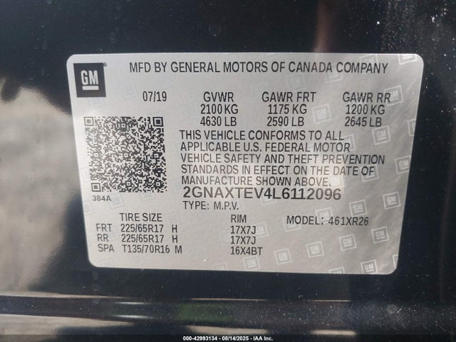 Продаж на аукціоні авто 2020 Chevrolet Equinox Awd 2fl, vin: 2GNAXTEV4L6112096, номер лоту: 42993134
