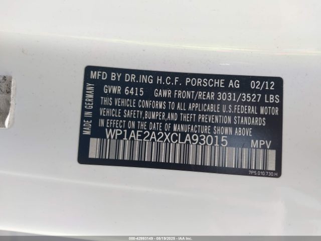 2012 PORSCHE CAYENNE HYBRID WP1AE2A2XCLA93015 Photo 8