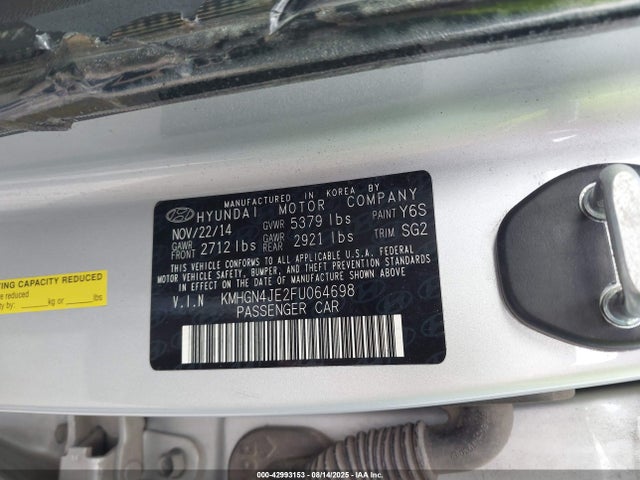 KMHGN4JE2FU064698 Hyundai gasoline 3.8 dohc mpi lambda
