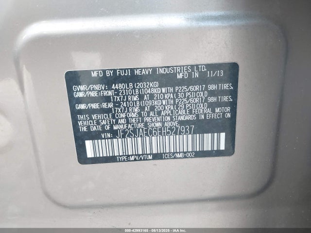 Subaru 2.5na u5 2014 JF2SJAEC6EH527937 Image 9