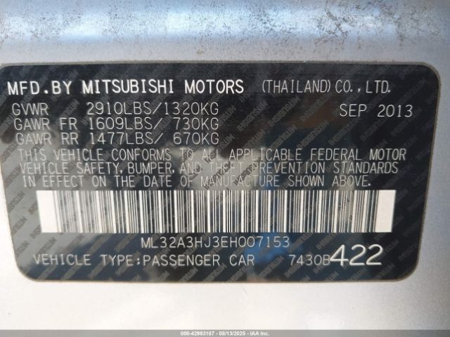 2014 MITSUBISHI MIRAGE ML32A3HJ3EH007153 Photo 8