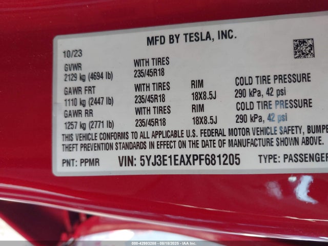 2023 TESLA MODEL 3 5YJ3E1EAXPF681205 Photo 8