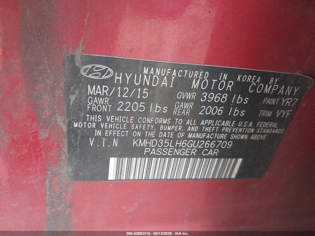 KMHD35LH6GU266709 Hyundai dohc gdi nu