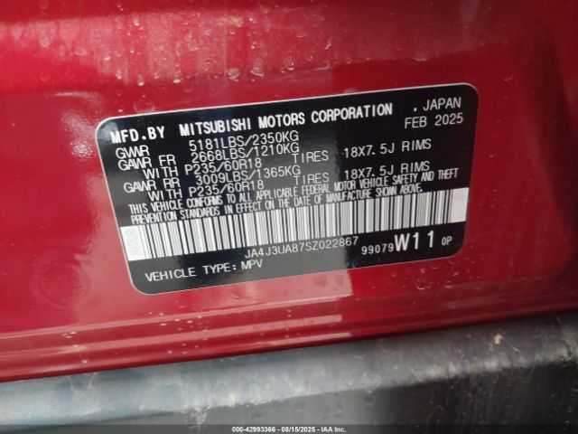 2025 MITSUBISHI OUTLANDER JA4J3UA87SZ022867 Photo 8