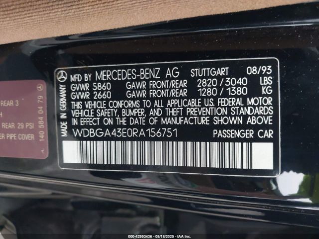 1994 MERCEDES-BENZ S WDBGA43E0RA156751 Photo 8