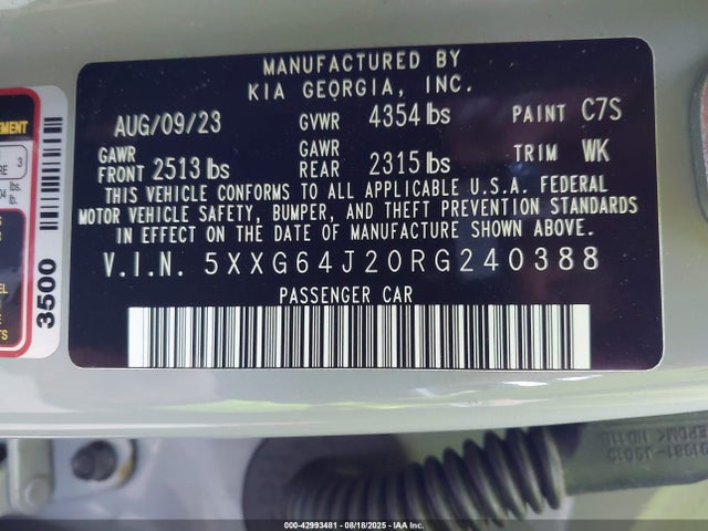 5XXG64J20RG240388 KIA t-gdi gamma ii
