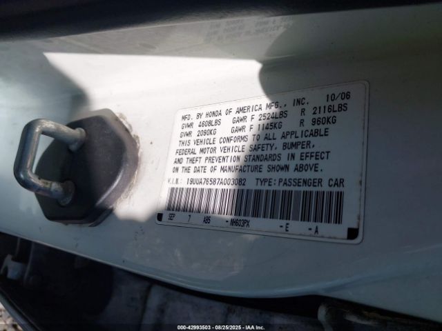 2007 ACURA TL 19UUA76587A003082 Photo 8