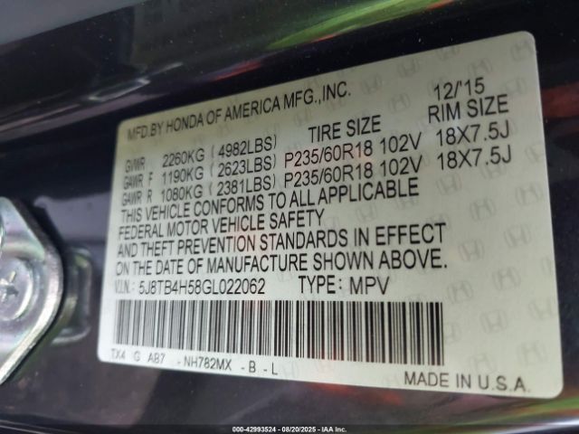 2016 ACURA RDX 5J8TB4H58GL022062 Photo 8
