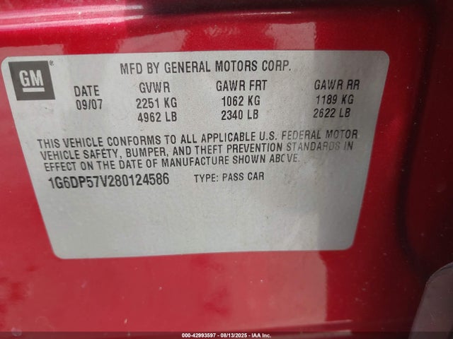 2008 CADILLAC CTS 1G6DP57V280124586 Photo 8