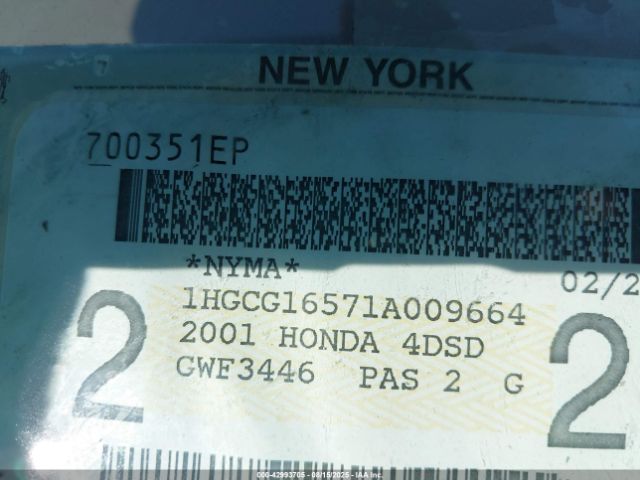 2001 HONDA ACCORD SDN 1HGCG16571A009664 Photo 8