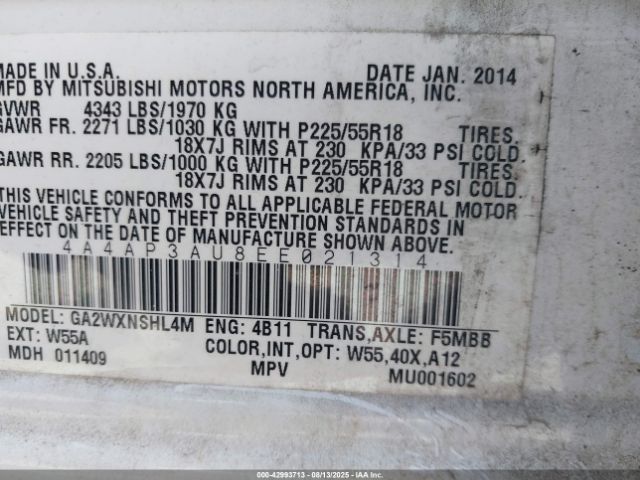 2014 MITSUBISHI OUTLANDER SPORT 4A4AP3AU8EE021314 Photo 8