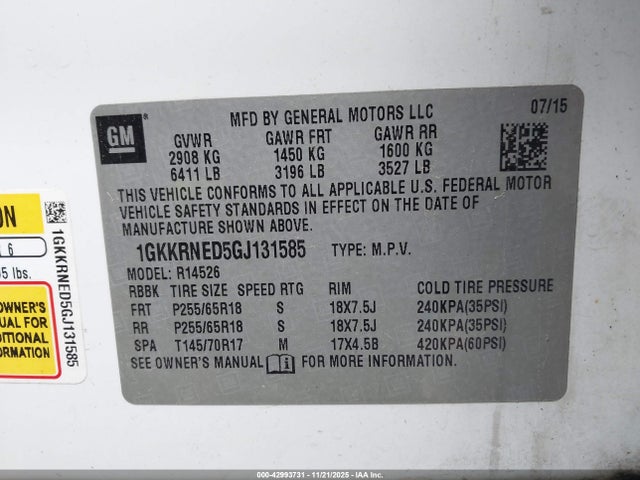 Продаж на аукціоні авто 2016 Gmc Acadia Sle-1, vin: 1GKKRNED5GJ131585, номер лоту: 42993731