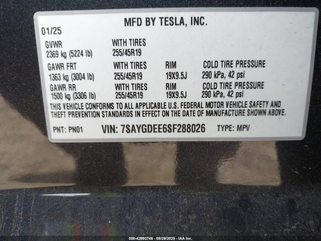 2025 TESLA MODEL Y 7SAYGDEE6SF288026 Photo 8