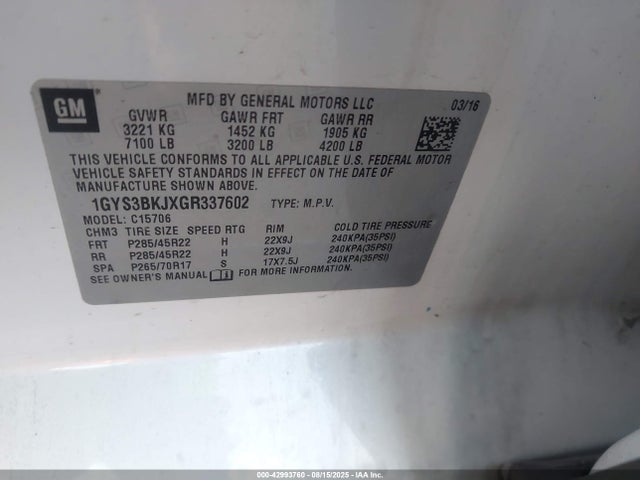 2016 CADILLAC ESCALADE 1GYS3BKJXGR337602 Photo 8