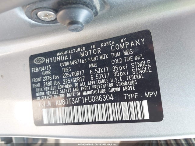 KM8JT3AF1FU086304 Hyundai dohc gdi nu