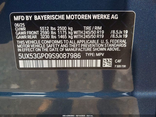 5UX53GP09S9087986 BMW X3