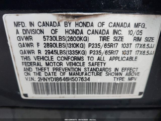 2006 ACURA MDX 2HNYD18646H507634 Photo 8