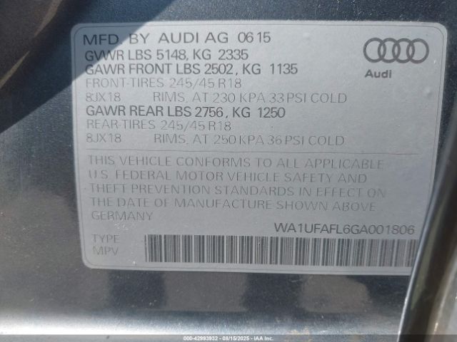 2016 AUDI ALLROAD WA1UFAFL6GA001806 Photo 8