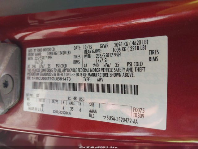 1FMCU0G79GUB81473 Ford Escape