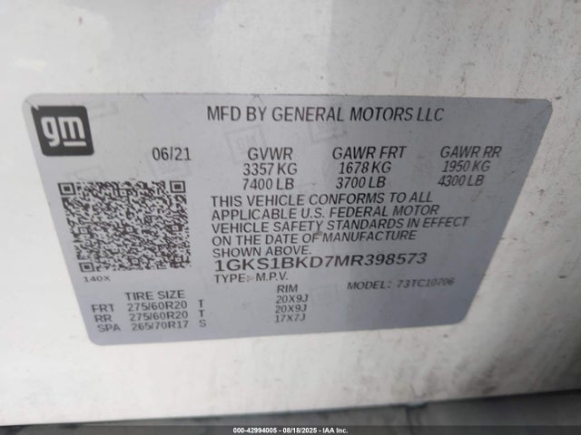 1GKS1BKD7MR398573 GMC l84 - di, alum, gen 5, var 2