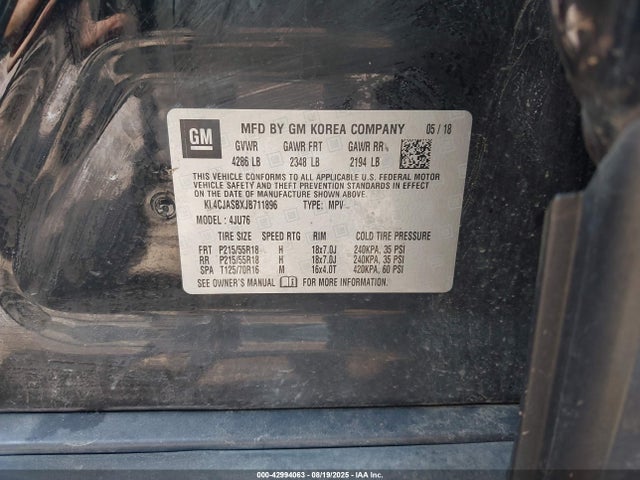 KL4CJASBXJB711896 Buick luv: mfi, variable valve timing, alum, e85 max