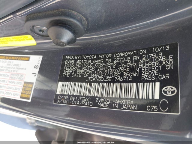 Toyota 2zr-fxe+3jm 2014 JTDKN3DU5E1746714 Image 9
