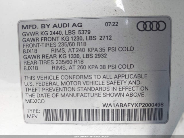 2023 AUDI Q5 WA1ABAFYXP2000498 Photo 8