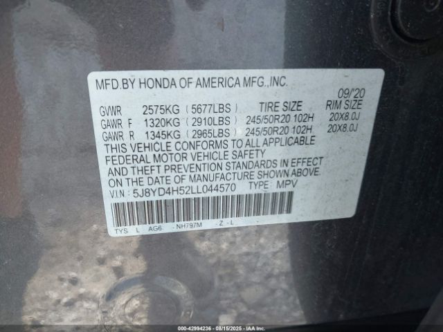 2020 ACURA MDX 5J8YD4H52LL044570 Photo 8