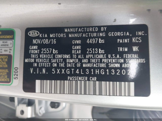 5XXGT4L31HG132021 KIA g 2.4 dohc gdi