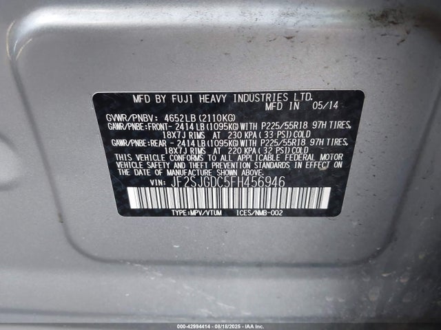 Subaru 2.0l turbo u4 2015 JF2SJGDC5FH456946 Image 9