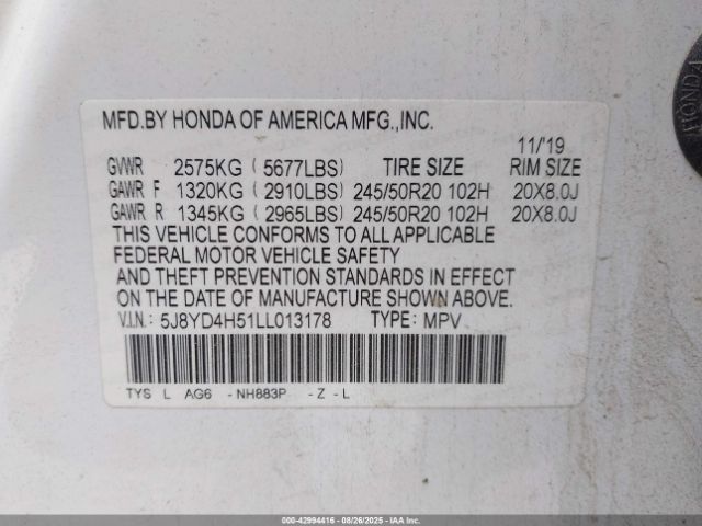 2020 ACURA MDX 5J8YD4H51LL013178 Photo 8