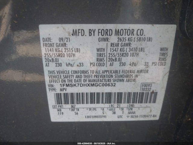 Ford 2021 2021 1FMSK7DHXMGC00632 Image 9