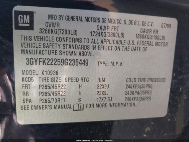 2009 CADILLAC ESCALADE EXT 3GYFK22259G236449 Photo 8