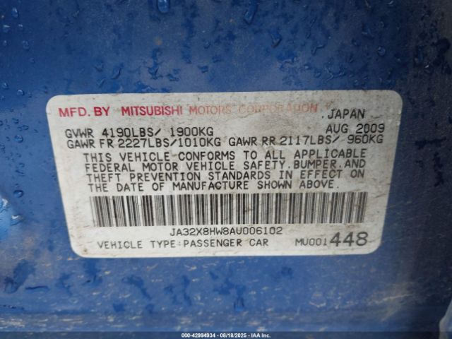 2010 MITSUBISHI LANCER SPORTBACK JA32X8HW8AU006102 Photo 8