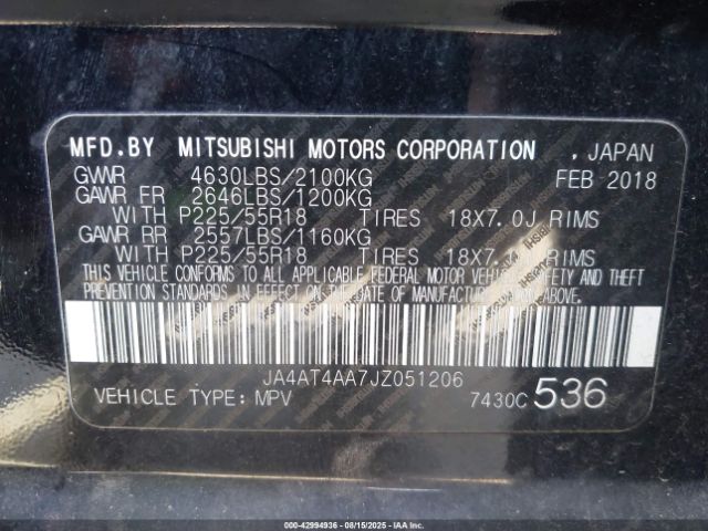 2018 MITSUBISHI ECLIPSE CROSS JA4AT4AA7JZ051206 Photo 8