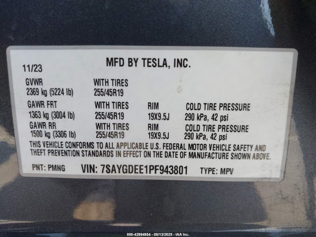 7SAYGDEE1PF943801 Tesla 2023