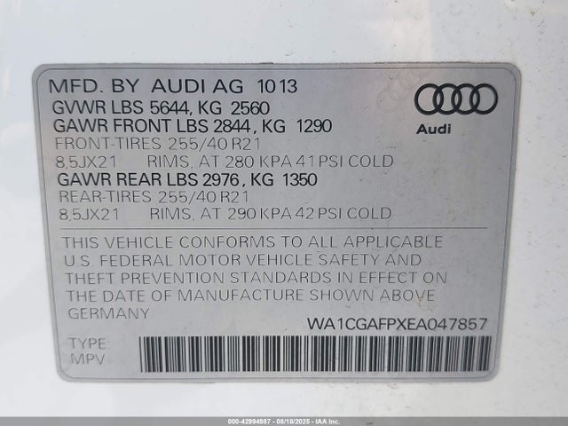 Audi 2014 2014 WA1CGAFPXEA047857 Image 9