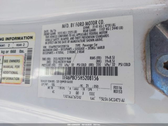 2017 FORD MUSTANG 1FA6P8CF5H5208156 Photo 8