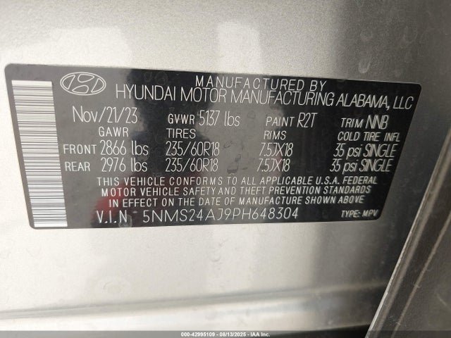 5NMS24AJ9PH648304 Hyundai gdi theta iii