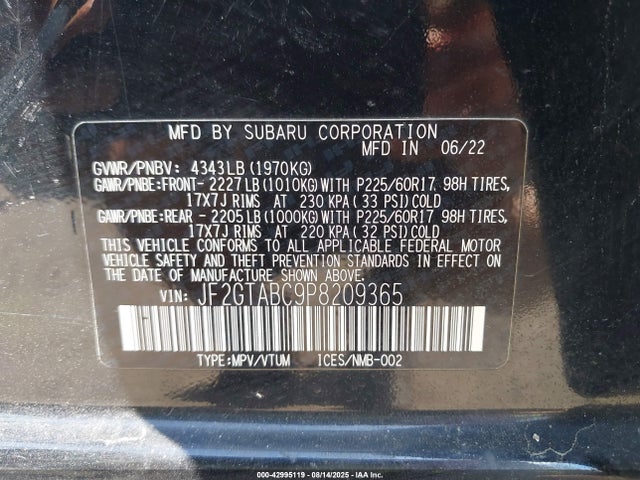 Subaru na 2023 JF2GTABC9P8209365 Image 9