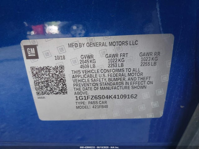 1G1FZ6S04K4109162 Chevrolet 2019