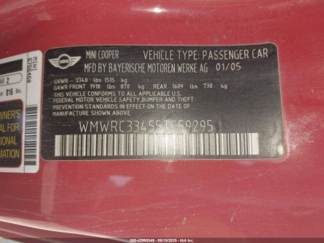 2005 MINI COOPER WMWRC33455TC59295 Photo 8