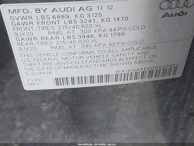 2013 AUDI Q7 WA1DGAFE0DD007822 Photo 8