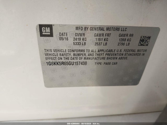 Продаж на аукціоні авто 2016 Cadillac Ct6 Platinum, vin: 1G6KK5R65GU157438, номер лоту: 42995493
