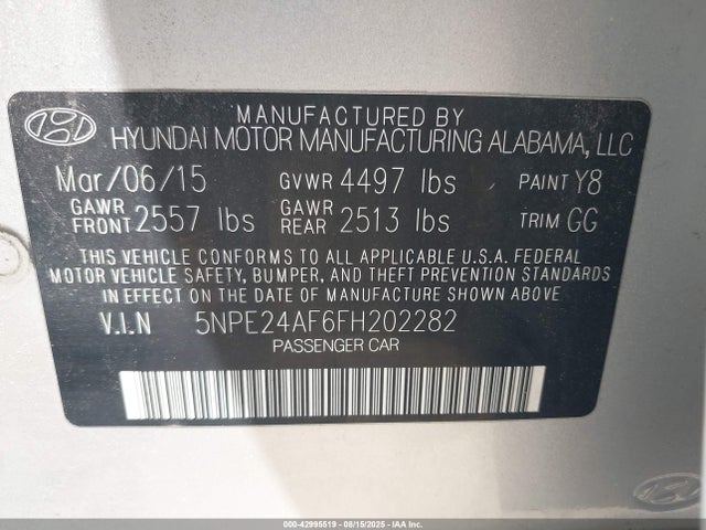 5NPE24AF6FH202282 Hyundai dohc gdi theta-ii
