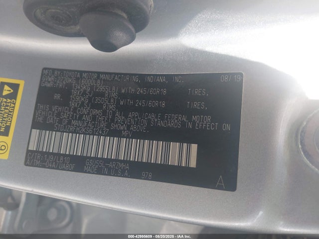 5TDJZRFH2KS612437 Toyota 2gr-fks