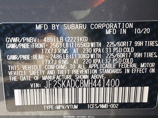 Subaru na u5 2021 JF2SKADC8MH441400 Image 9