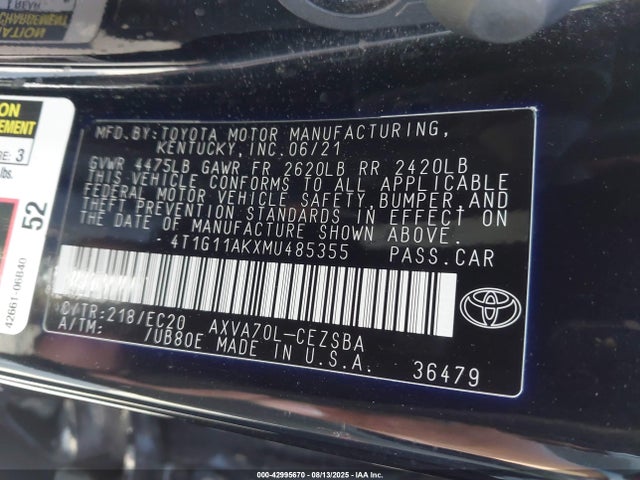 4T1G11AKXMU485355 Toyota a25a-fks